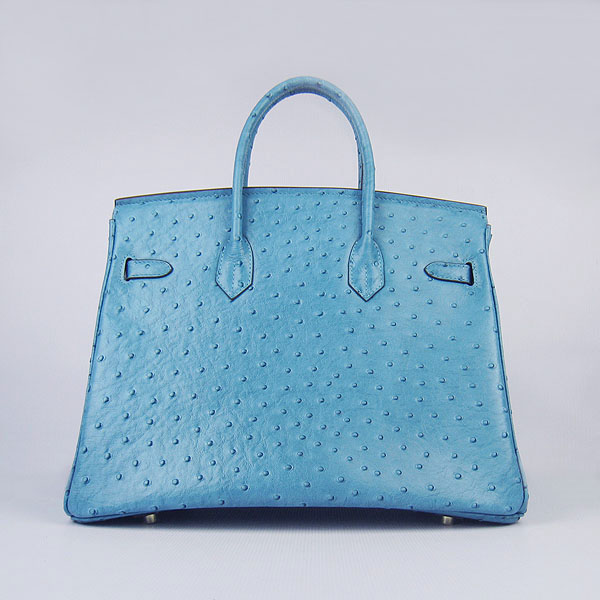 High Quality Fake Hermes Birkin 35CM Ostrich Veins Handbag Blue 6089